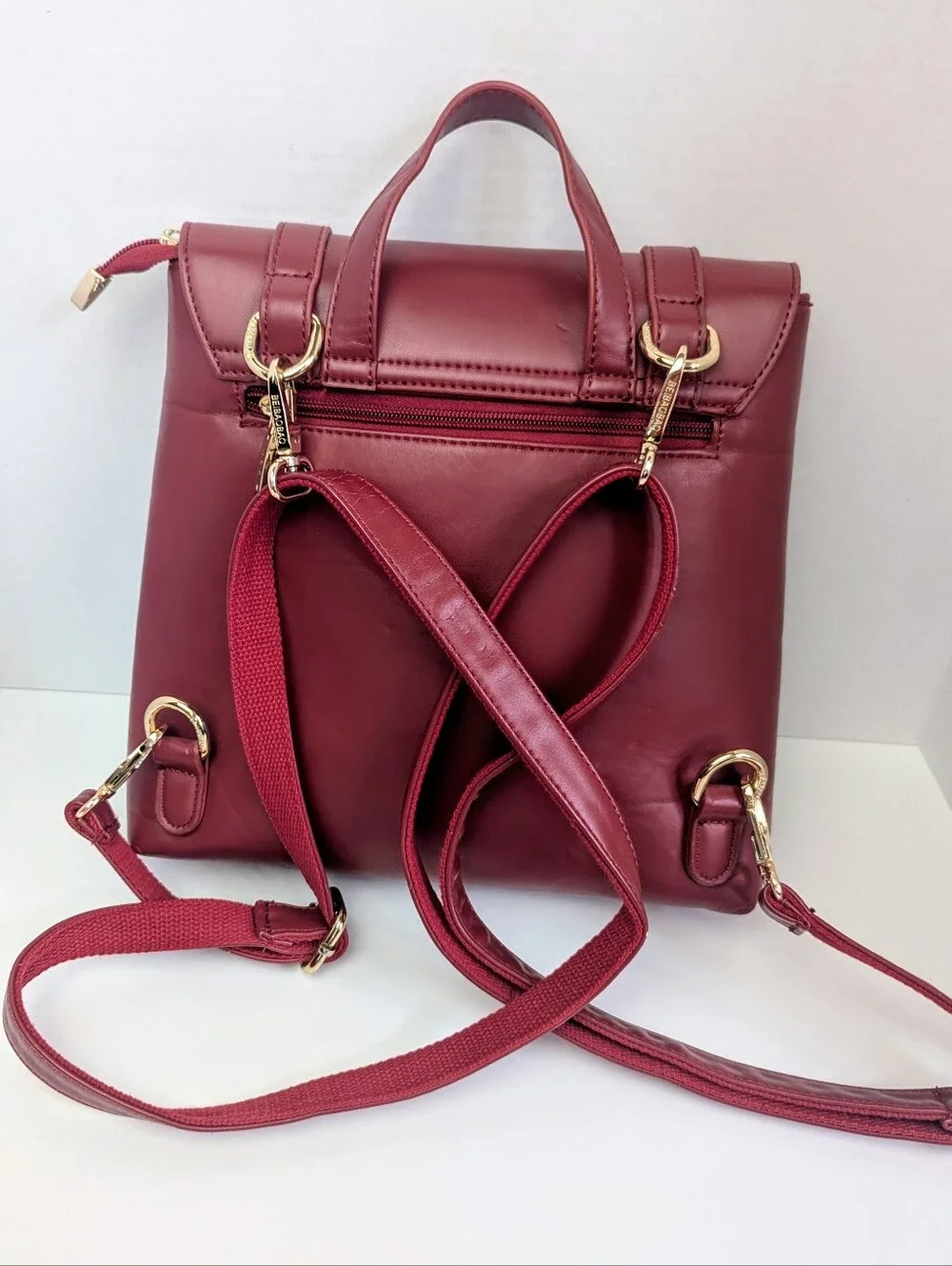 Beibaobao Burgundy Retro Faux Leather Backpack Purse 11 X 11 X 4